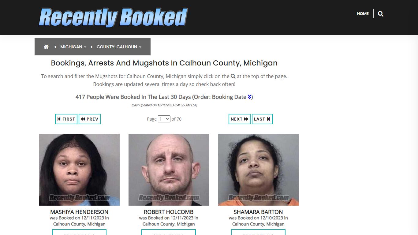 Recent bookings, Arrests, Mugshots in Calhoun County, Michigan
